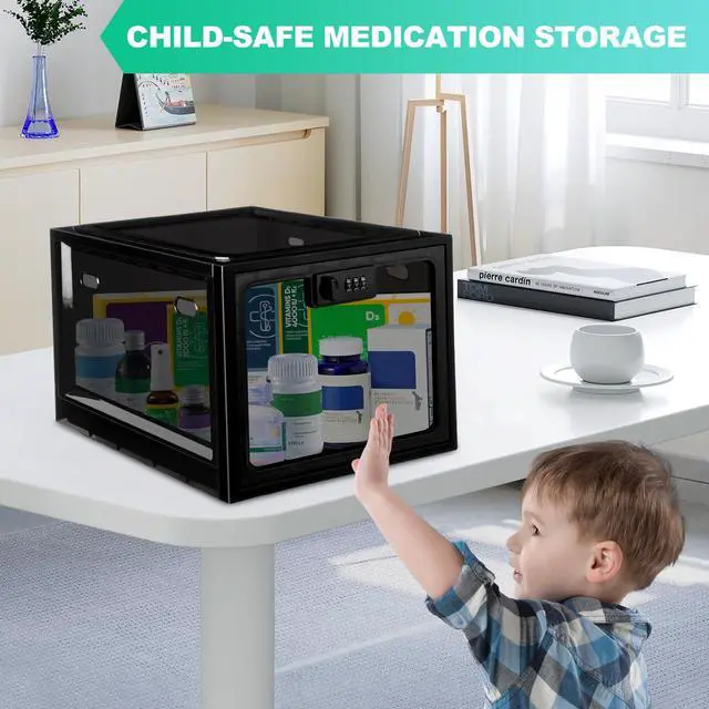 Alt view image 2 of 7 - Medication Lock Box with Code, 12.6L Large Lockable Storage Box for Medicine, Snacks, Phone, and Electronics - BPA-Free, Clear Design with Charger Holes for Home, Office, Dorm, and Fridge
