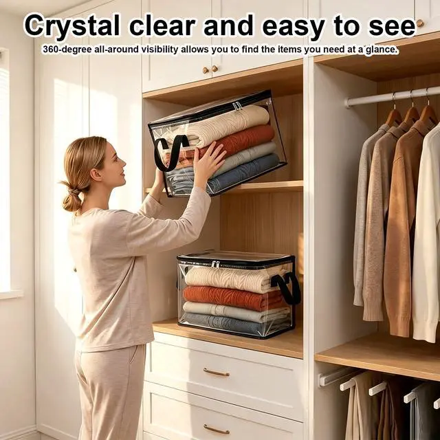 Alt view image 3 of 7 - 3 Pack Large Clear Thick Plastic Storage Box with Hinged Lid, Heavy-Duty High Capacity Organizer for Home, Camping, Travel, Attic, Moving, Books, Toys and Office Supplies