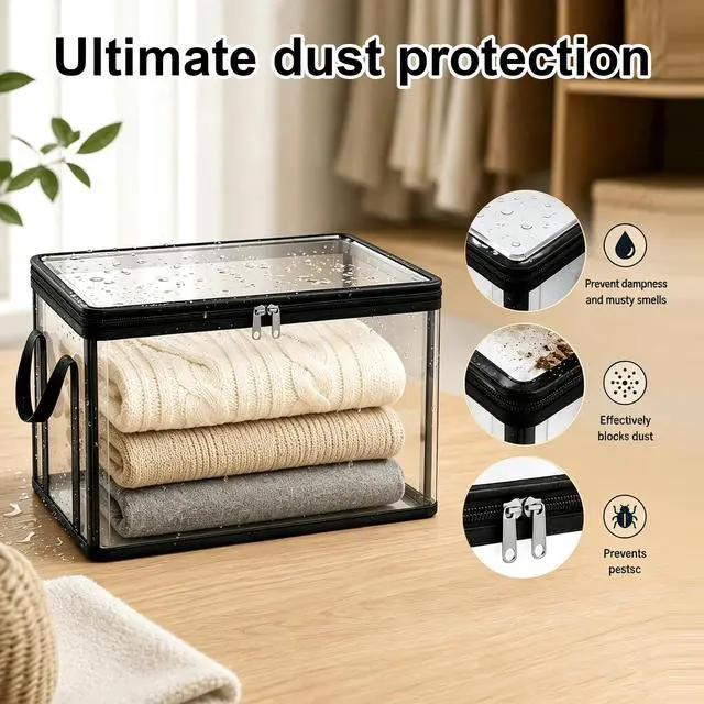 Alt view image 6 of 7 - 3 Pack Large Clear Thick Plastic Storage Box with Hinged Lid, Heavy-Duty High Capacity Organizer for Home, Camping, Travel, Attic, Moving, Books, Toys and Office Supplies
