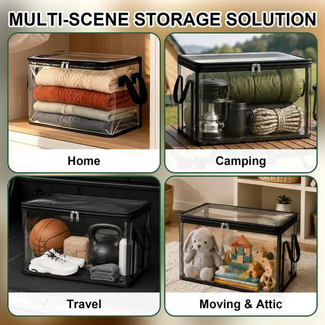 Alt view image 5 of 7 - 3 Pack Large Clear Thick Plastic Storage Box with Hinged Lid, Heavy-Duty High Capacity Organizer for Home, Camping, Travel, Attic, Moving, Books, Toys and Office Supplies