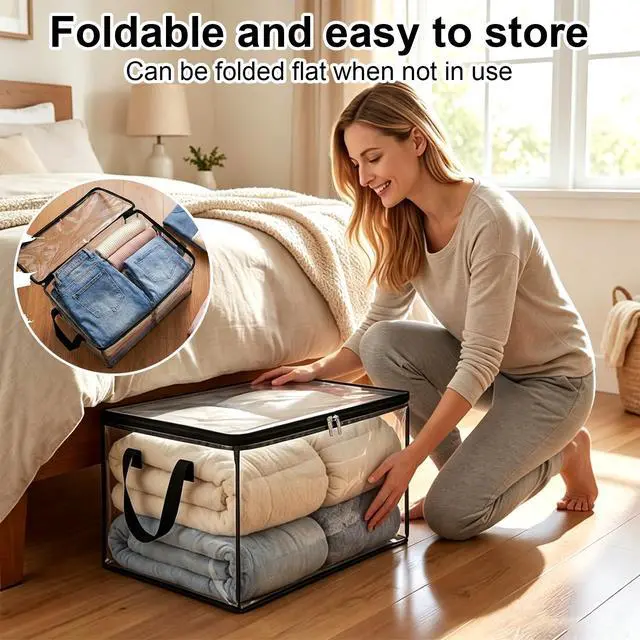 Alt view image 7 of 7 - 3 Pack Large Clear Thick Plastic Storage Box with Hinged Lid, Heavy-Duty High Capacity Organizer for Home, Camping, Travel, Attic, Moving, Books, Toys and Office Supplies