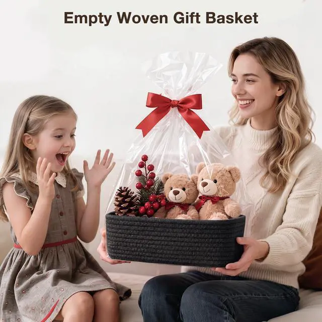 Alt view image 7 of 7 - 3 Pack Small Baskets for Organizing, Woven Storage Baskets for Shelves | 11.8x7.8x3.8 in Cotton Rope Baskets, Toy Baskets Storage Kids, Basket Organizer, for Living Room, Bedroom, Nursery, Black