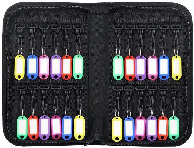 Main image of Portable Key Organizer Case 24 Hooks Waterproof & Fireproof, Key Binder Storage Box Bag for Estate Sales, Hotel Executives, Landlord, Car Rental (Black, 24)