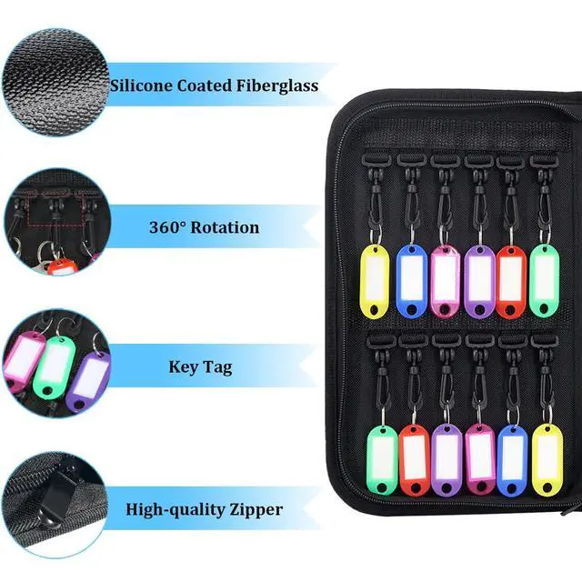 Alt view image 3 of 7 - Portable Key Organizer Case 24 Hooks Waterproof & Fireproof, Key Binder Storage Box Bag for Estate Sales, Hotel Executives, Landlord, Car Rental (Black, 24)