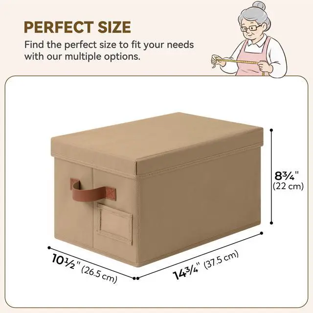 Alt view image 5 of 7 - Storage Bins with Lids, Decorative Storage Boxes with Lids | Storage Box with Dust Cover, Handles & Lable, Collapsible, Ideal for Closet Clothes Blanket Toys, Medium, Brown, 3-Pack