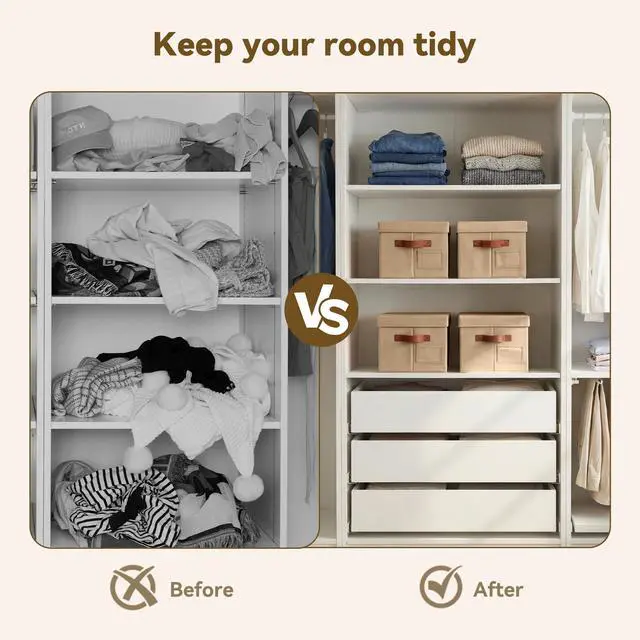Alt view image 6 of 7 - Storage Bins with Lids, Decorative Storage Boxes with Lids | Storage Box with Dust Cover, Handles & Lable, Collapsible, Ideal for Closet Clothes Blanket Toys, Medium, Brown, 3-Pack