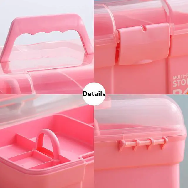 Alt view image 4 of 7 - 11'' Plastic Storage Box with Removable Tray, Multipurpose Organizer and Storage Case for Art Craft and Cosmetic (Pink)