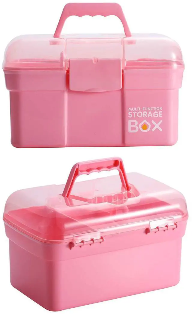 Alt view image 3 of 7 - 11'' Plastic Storage Box with Removable Tray, Multipurpose Organizer and Storage Case for Art Craft and Cosmetic (Pink)