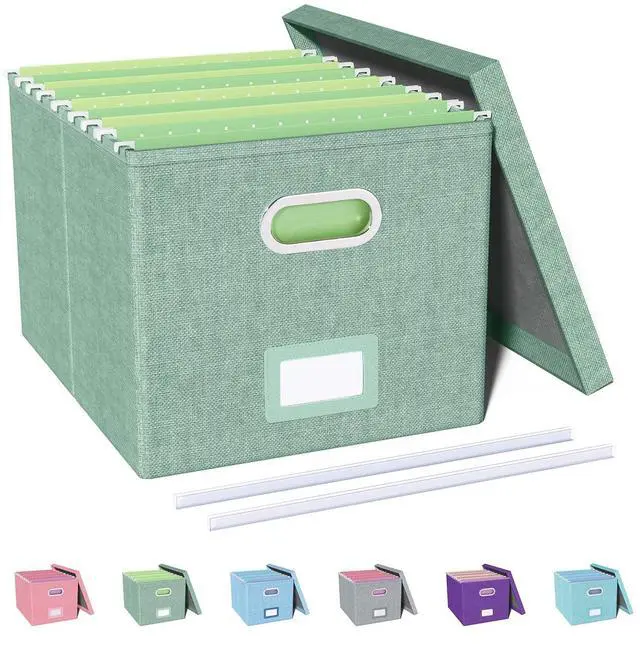 Main image of File Organizer, File Box, File Cabinet for Letter File Folder Storage, Portable Storage Bins with Lids for Office/Decor/Home,Document Organizer, 1 Pack,Green-Box Only