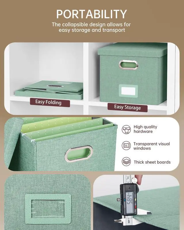 Alt view image 2 of 7 - File Organizer, File Box, File Cabinet for Letter File Folder Storage, Portable Storage Bins with Lids for Office/Decor/Home,Document Organizer, 1 Pack,Green-Box Only