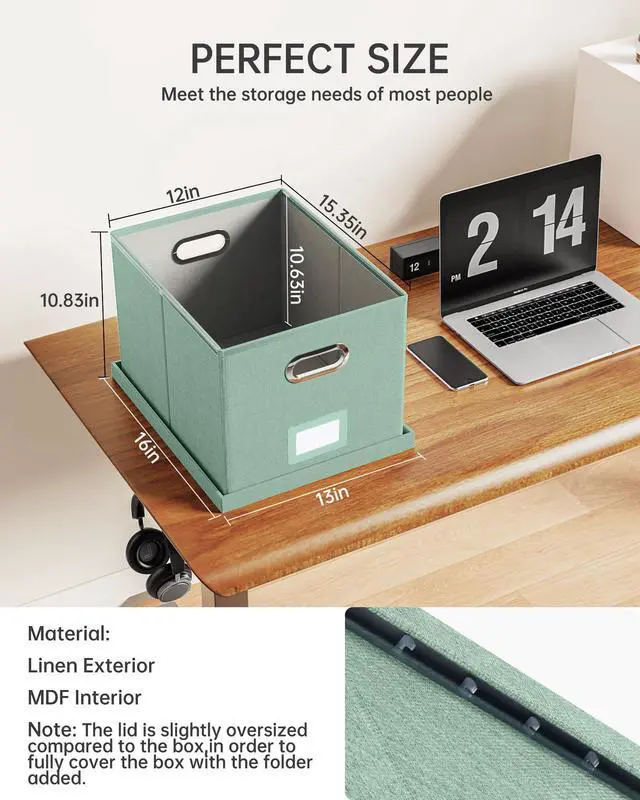 Alt view image 3 of 7 - File Organizer, File Box, File Cabinet for Letter File Folder Storage, Portable Storage Bins with Lids for Office/Decor/Home,Document Organizer, 1 Pack,Green-Box Only