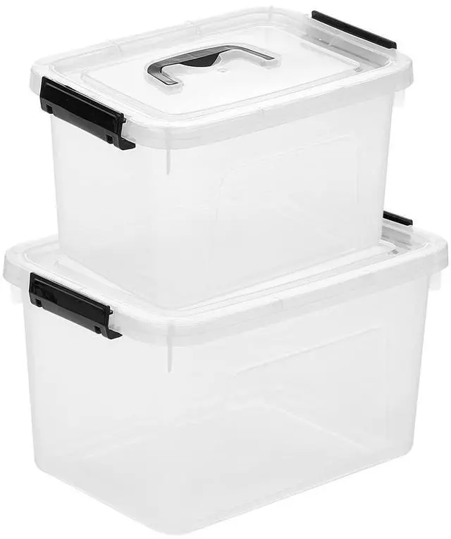 Main image of Clear Storage Latch Box/Bin, 2-Pack Plastic Organizing Container with Handle and Lids (7 QT/16QT)