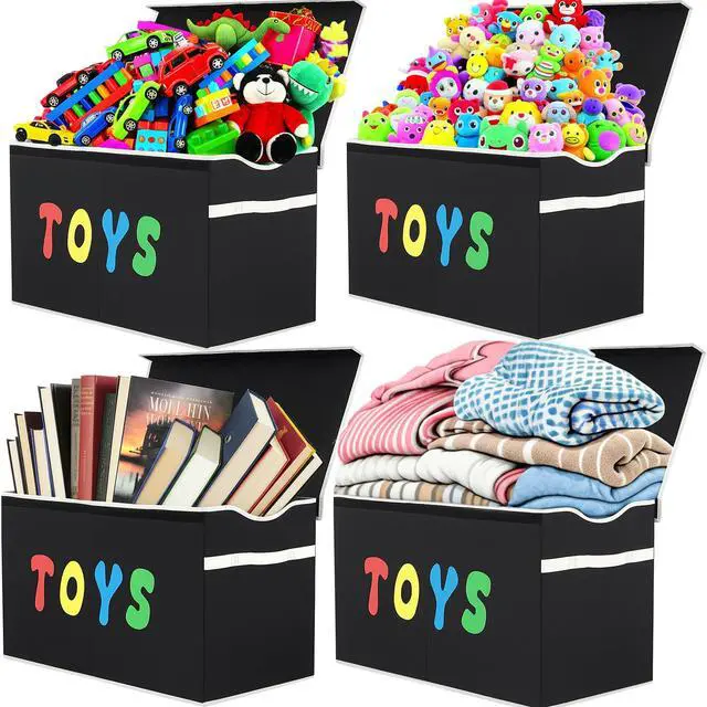 Alt view image 2 of 7 - Toy Box Chest, Collapsible Sturdy Storage Bins with Lids, Extra Large Kids Toy Storage Organizer Boxes Bins Baskets for Kids, Boys, Girls, Nursery Room, Playroom, Closet (BLACK)