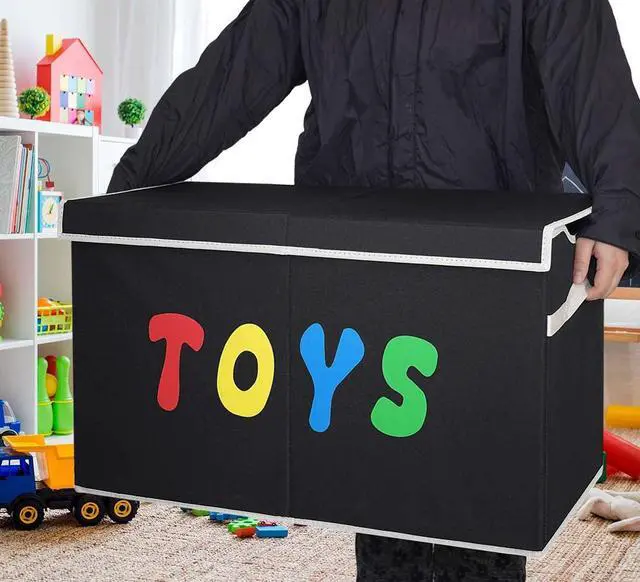 Alt view image 3 of 7 - Toy Box Chest, Collapsible Sturdy Storage Bins with Lids, Extra Large Kids Toy Storage Organizer Boxes Bins Baskets for Kids, Boys, Girls, Nursery Room, Playroom, Closet (BLACK)