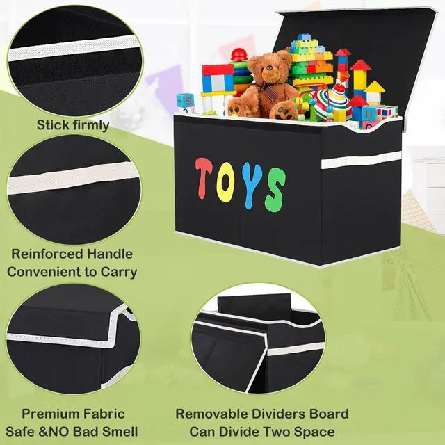 Alt view image 5 of 7 - Toy Box Chest, Collapsible Sturdy Storage Bins with Lids, Extra Large Kids Toy Storage Organizer Boxes Bins Baskets for Kids, Boys, Girls, Nursery Room, Playroom, Closet (BLACK)