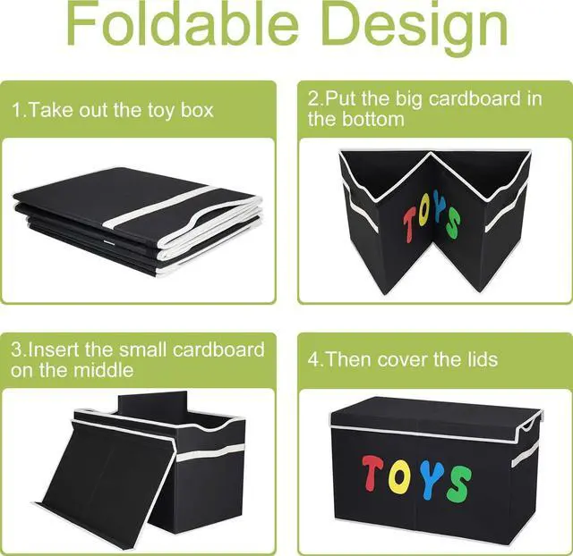Alt view image 7 of 7 - Toy Box Chest, Collapsible Sturdy Storage Bins with Lids, Extra Large Kids Toy Storage Organizer Boxes Bins Baskets for Kids, Boys, Girls, Nursery Room, Playroom, Closet (BLACK)
