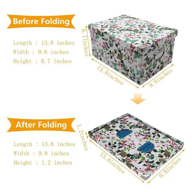 Alt view image 2 of 7 - Collapsible Storage Box, Decorative Memory Box with Lid & Metal Reinforced Corners, Cardboard File Bin with Handles, Organizer Gift Box for Keepsake Toy Photos Office Nursery Wardrobe Bookshelf