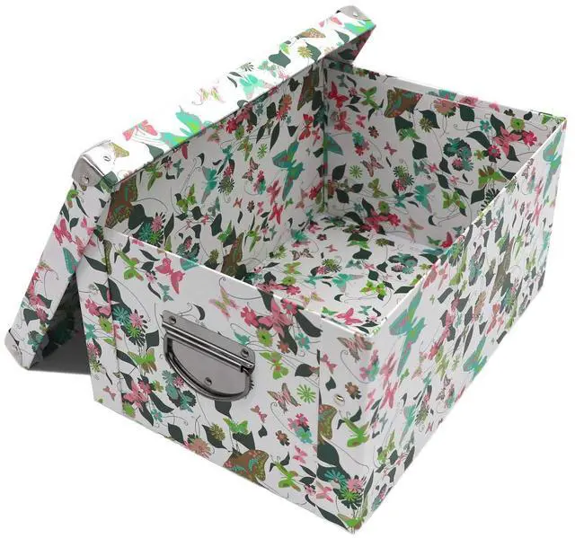 Main image of Collapsible Storage Box, Decorative Memory Box with Lid & Metal Reinforced Corners, Cardboard File Bin with Handles, Organizer Gift Box for Keepsake Toy Photos Office Nursery Wardrobe Bookshelf