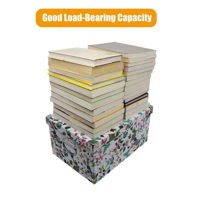 Alt view image 5 of 7 - Collapsible Storage Box, Decorative Memory Box with Lid & Metal Reinforced Corners, Cardboard File Bin with Handles, Organizer Gift Box for Keepsake Toy Photos Office Nursery Wardrobe Bookshelf