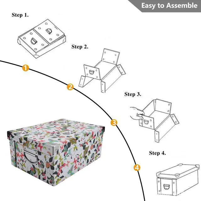 Alt view image 7 of 7 - Collapsible Storage Box, Decorative Memory Box with Lid & Metal Reinforced Corners, Cardboard File Bin with Handles, Organizer Gift Box for Keepsake Toy Photos Office Nursery Wardrobe Bookshelf
