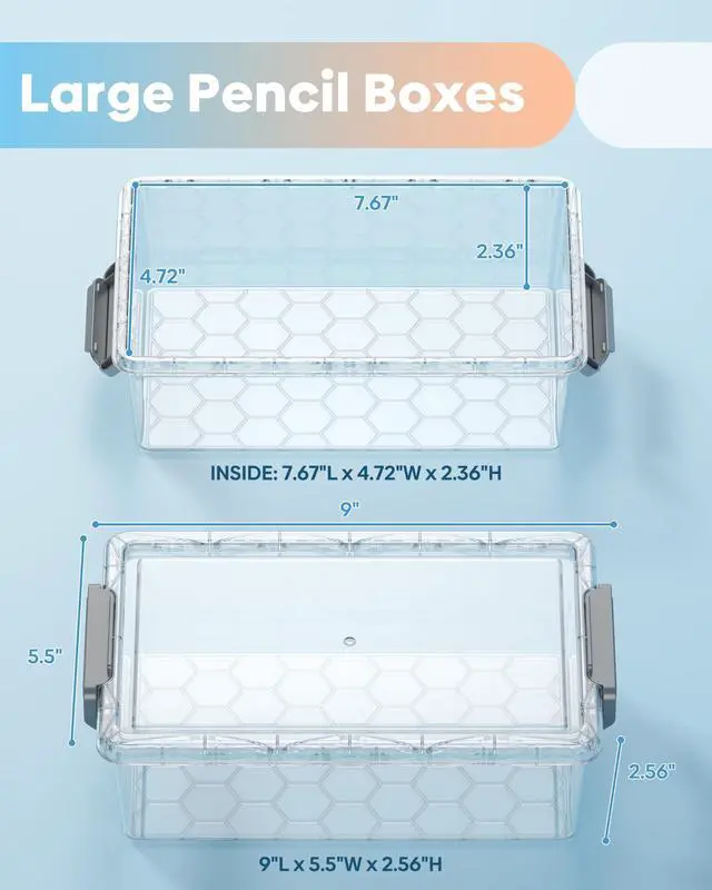 Alt view image 2 of 7 - 8 Pack Large Pencil Box Set, Plastic Clear Pencil Case Marker Organizer, Crayon Box Craft Organizers, Stackable Storage Containers with Lid for Pen, Art and Craft Supplies(Grey)