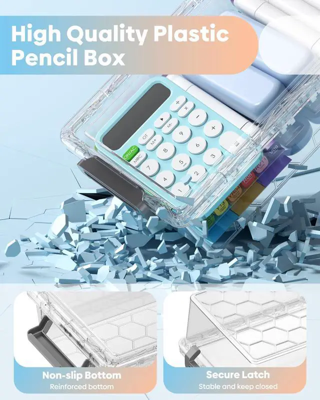 Alt view image 3 of 7 - 8 Pack Large Pencil Box Set, Plastic Clear Pencil Case Marker Organizer, Crayon Box Craft Organizers, Stackable Storage Containers with Lid for Pen, Art and Craft Supplies(Grey)