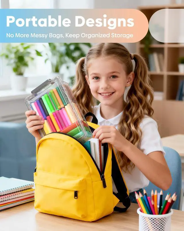 Alt view image 7 of 7 - 8 Pack Large Pencil Box Set, Plastic Clear Pencil Case Marker Organizer, Crayon Box Craft Organizers, Stackable Storage Containers with Lid for Pen, Art and Craft Supplies(Grey)