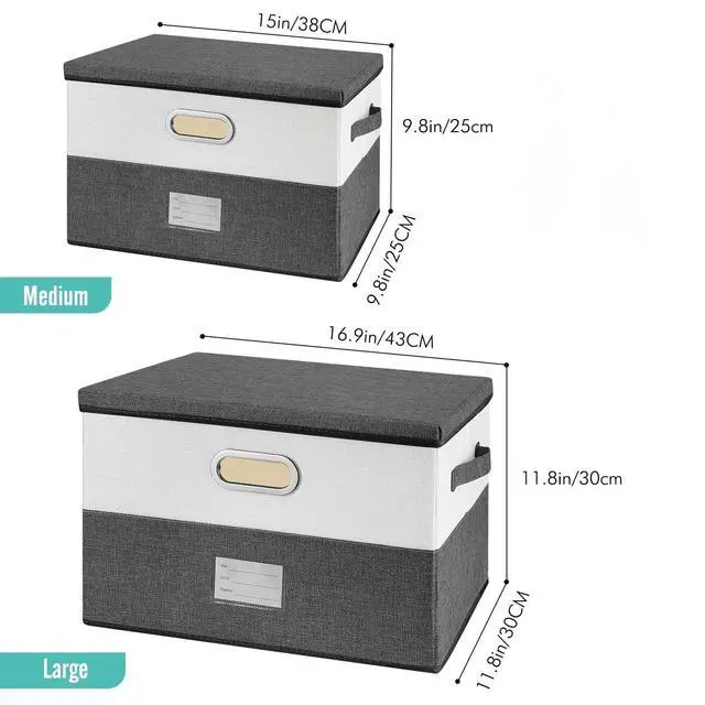 Alt view image 4 of 4 - Large Linen Fabric Foldable Storage Bins with Removable Lid and Handles, Washable Storage Box Organizer Containers Baskets Cube with Cover for Bedroom,Closet,Office (Turquoise&Cream, Medium)