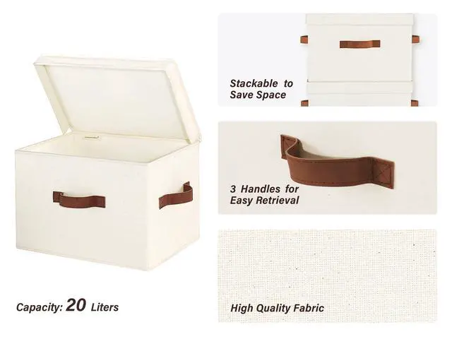 Alt view image 3 of 7 - Fabric Storage Bins with Lids, Closet Storage Bins | Flip-Top Lid, 3 Handles, Collapsible, Stackable, for Clothes Blankets, Multi-Purpose, Large, Ivory White, 2-Pack