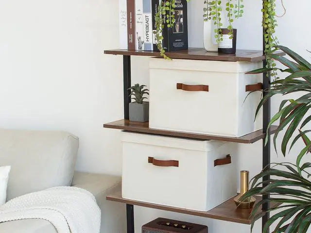 Alt view image 6 of 7 - Fabric Storage Bins with Lids, Closet Storage Bins | Flip-Top Lid, 3 Handles, Collapsible, Stackable, for Clothes Blankets, Multi-Purpose, Large, Ivory White, 2-Pack