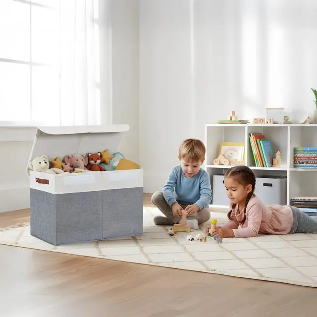 Alt view image 2 of 7 - Large Toy Storage Box, Toy Storage Bins with Lid (Grey & White) | 25" x 12" x 16" Toy Chest Storage, Sturdy Collapsible Kids Toy Storage, Baby Storage Organizer for Kids, Playroom, Nursery