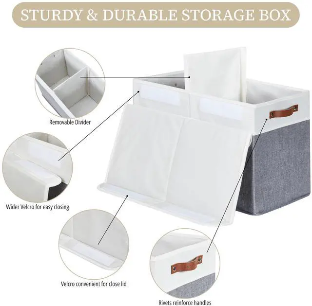 Alt view image 3 of 7 - Large Toy Storage Box, Toy Storage Bins with Lid (Grey & White) | 25" x 12" x 16" Toy Chest Storage, Sturdy Collapsible Kids Toy Storage, Baby Storage Organizer for Kids, Playroom, Nursery