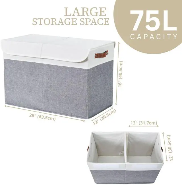 Alt view image 5 of 7 - Large Toy Storage Box, Toy Storage Bins with Lid (Grey & White) | 25" x 12" x 16" Toy Chest Storage, Sturdy Collapsible Kids Toy Storage, Baby Storage Organizer for Kids, Playroom, Nursery