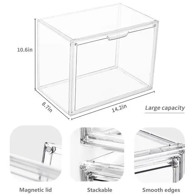 Alt view image 2 of 6 - Stackable Plastic Storage Bins, X-Large | Stackable Storage Bin with Magnetic Attraction Lid, XL Clear Acrylic Case, Showcase for Cosmetic, Large Figures Collectibles
