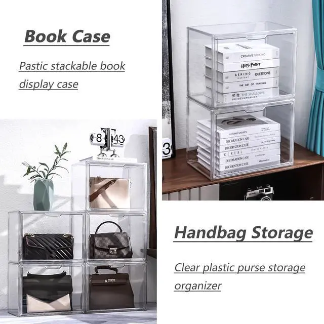 Alt view image 4 of 6 - Stackable Plastic Storage Bins, X-Large | Stackable Storage Bin with Magnetic Attraction Lid, XL Clear Acrylic Case, Showcase for Cosmetic, Large Figures Collectibles