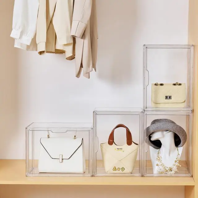 Alt view image 5 of 6 - Stackable Plastic Storage Bins, X-Large | Stackable Storage Bin with Magnetic Attraction Lid, XL Clear Acrylic Case, Showcase for Cosmetic, Large Figures Collectibles
