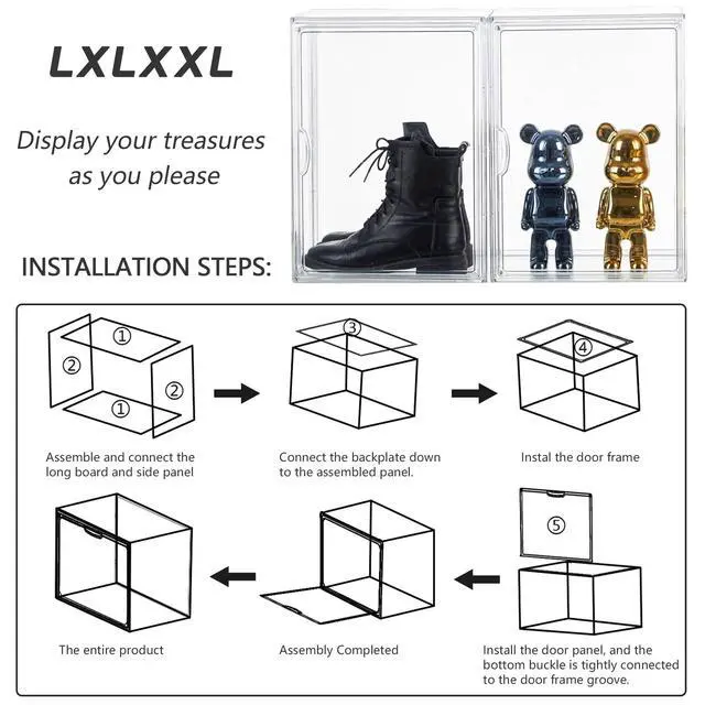 Alt view image 6 of 6 - Stackable Plastic Storage Bins, X-Large | Stackable Storage Bin with Magnetic Attraction Lid, XL Clear Acrylic Case, Showcase for Cosmetic, Large Figures Collectibles
