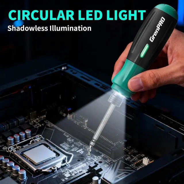 Alt view image 2 of 7 - 4V Cordless Electric Screwdriver Set, 10 Magnetic Bits, LED Light | Built-In Non-Removable Battery with USB Charging, Forward/Reverse Control and Carrying Case for Home Repairs and DIY Tasks