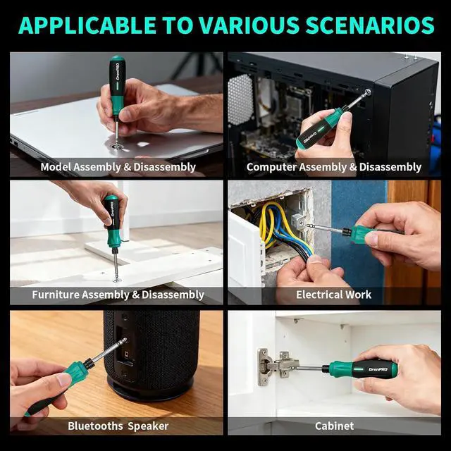 Alt view image 7 of 7 - 4V Cordless Electric Screwdriver Set, 10 Magnetic Bits, LED Light | Built-In Non-Removable Battery with USB Charging, Forward/Reverse Control and Carrying Case for Home Repairs and DIY Tasks