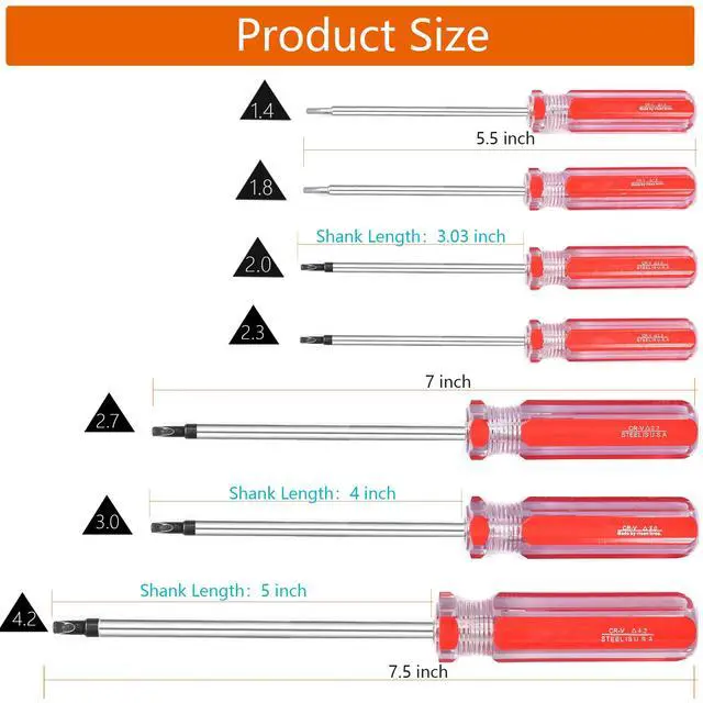 Alt view image 2 of 7 - Triangle Screwdrivers Set 7 Sizes 1.4mm 1.8mm 2.0mm 2.3mm 2.7mm 3.0mm 4.2mm, SKZIRI 7in1 Triangle Screwdriver Tool Kit for Fixing Electronic Toys Household Electrical Appliances Repairs