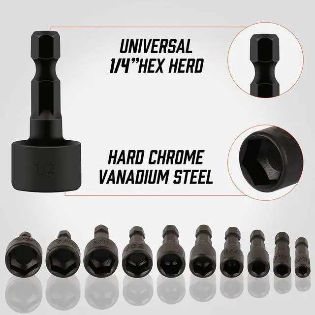 Alt view image 2 of 7 - 22-Piece Power Nut Driver Set for Impact Drill, SAE and Metric, 1/4 Nut Driver Hex Keys, Hex Head Drill Bit Set