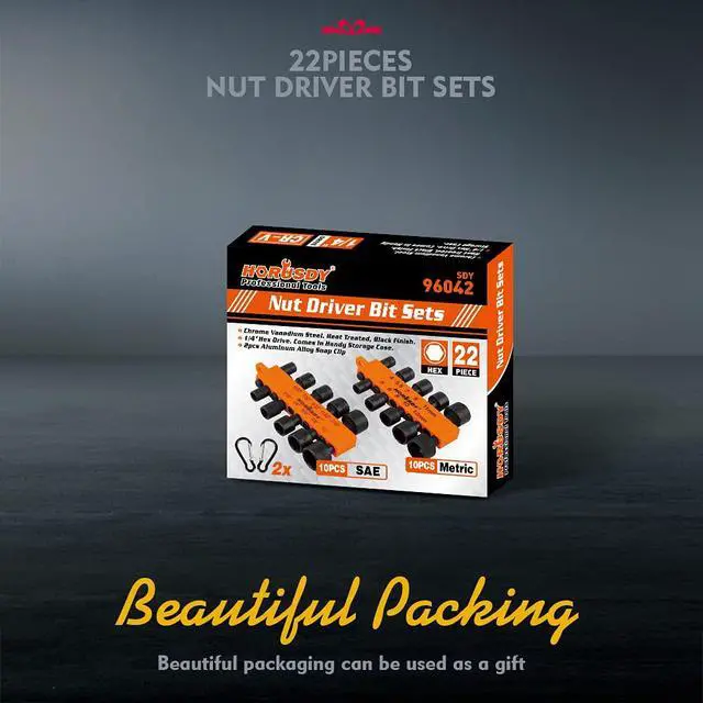Alt view image 4 of 7 - 22-Piece Power Nut Driver Set for Impact Drill, SAE and Metric, 1/4 Nut Driver Hex Keys, Hex Head Drill Bit Set