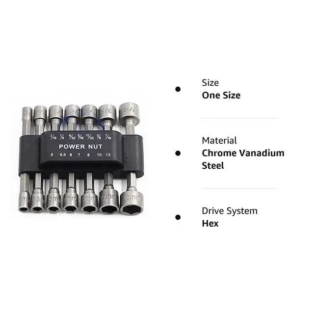 Alt view image 3 of 3 - Power Nuts Driver Drill Bit Tools Set Metric Socket Wrench Screw 1/4'' Driver Hex Keys 14PCS