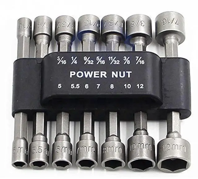 Main image of Power Nuts Driver Drill Bit Tools Set Metric Socket Wrench Screw 1/4'' Driver Hex Keys 14PCS