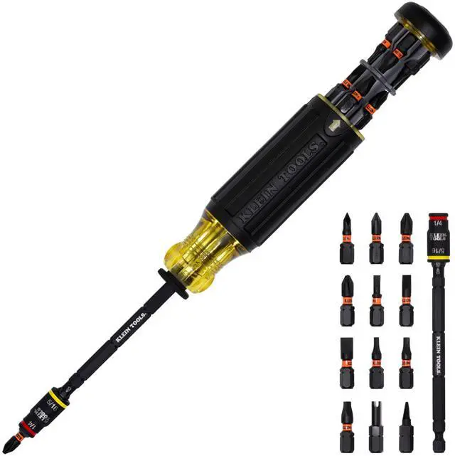 Main image of Screwdriver, 14-in-1 Adjustable Screwdriver with Flip Socket, HVAC Nut Drivers and Bits, Impact Rated