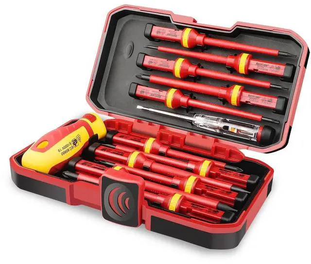Main image of 1000V Insulated Electrician Screwdriver Set, 13 Piece Professional Electrical Screwdriver Set, CR-V Steel Magnetic Phillips Slotted Pozidriv Torx, Insulation VDE & GS Certified Screwdriver