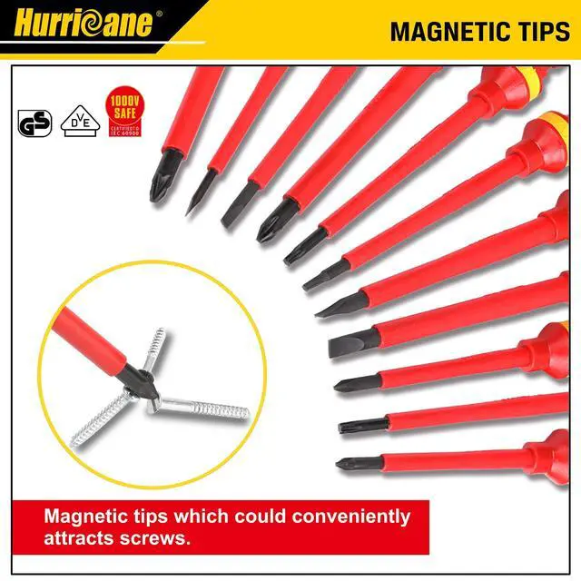 Alt view image 3 of 7 - 1000V Insulated Electrician Screwdriver Set, 13 Piece Professional Electrical Screwdriver Set, CR-V Steel Magnetic Phillips Slotted Pozidriv Torx, Insulation VDE & GS Certified Screwdriver