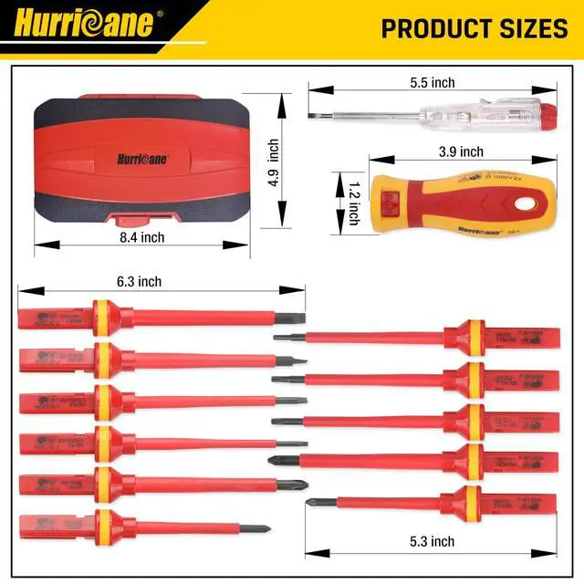 Alt view image 5 of 7 - 1000V Insulated Electrician Screwdriver Set, 13 Piece Professional Electrical Screwdriver Set, CR-V Steel Magnetic Phillips Slotted Pozidriv Torx, Insulation VDE & GS Certified Screwdriver