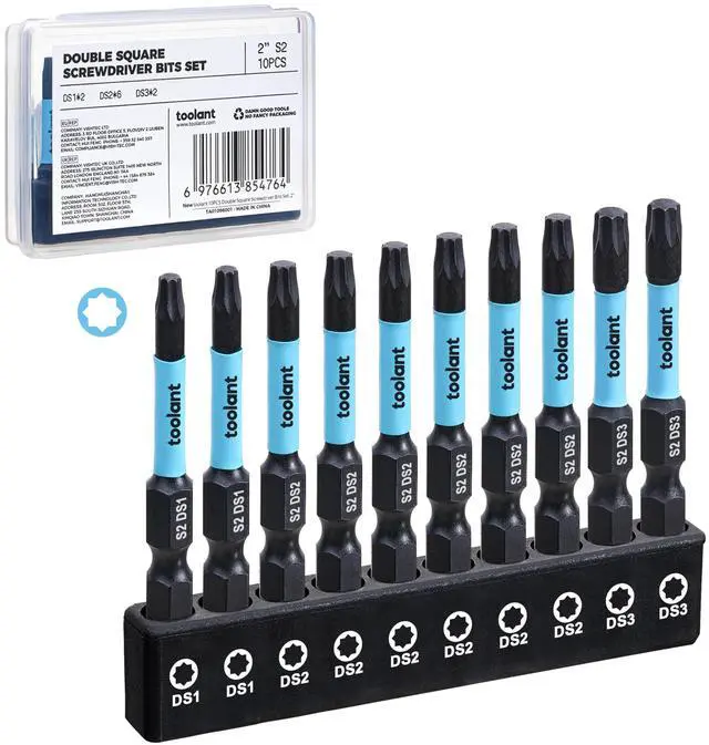 Main image of 10pc Double Square 8-Point Bit Set S2 Steel, #1/#2/#3, 1/4" Hex | Torsion zone absorbs torque peaks; magnetic tips grip screws tight ideal for RVs, trailers & electrical repairs