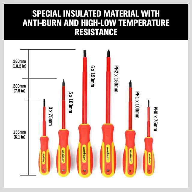 Alt view image 5 of 7 - 6-Piece 1000V Insulated Precision Screwdriver Set, Magnetic Tip CR-V Electrician Tools with Cushion Grip TPR Handle for Electrical Applications
